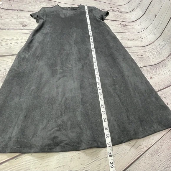 J.MCLAUGHLIN charcoal grey faux suede short sleeve crew neck swing dress size S - Picture 11 of 14